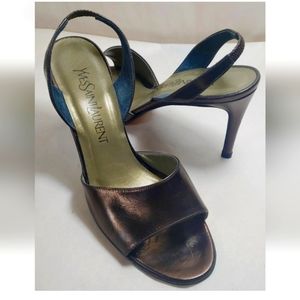 YVES SAINT LAURENT Bronze Leather Sling Back Hi-Heel Sandals Women's Size US 7M